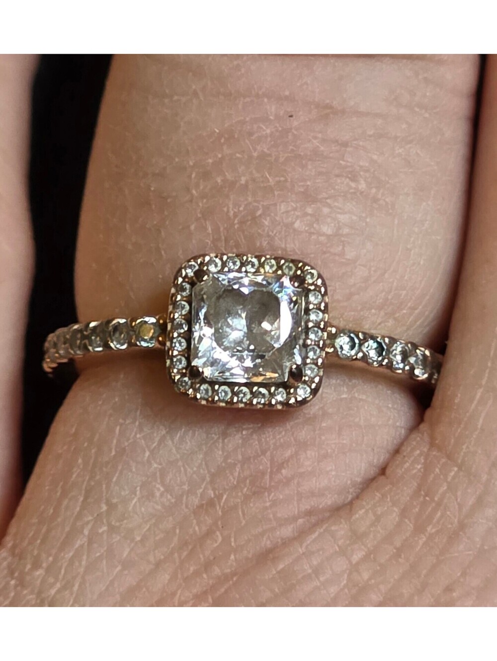 Pandora Rose Gold Square Sparkle Halo Cubic Zirconia Ring – Size 7 (54)